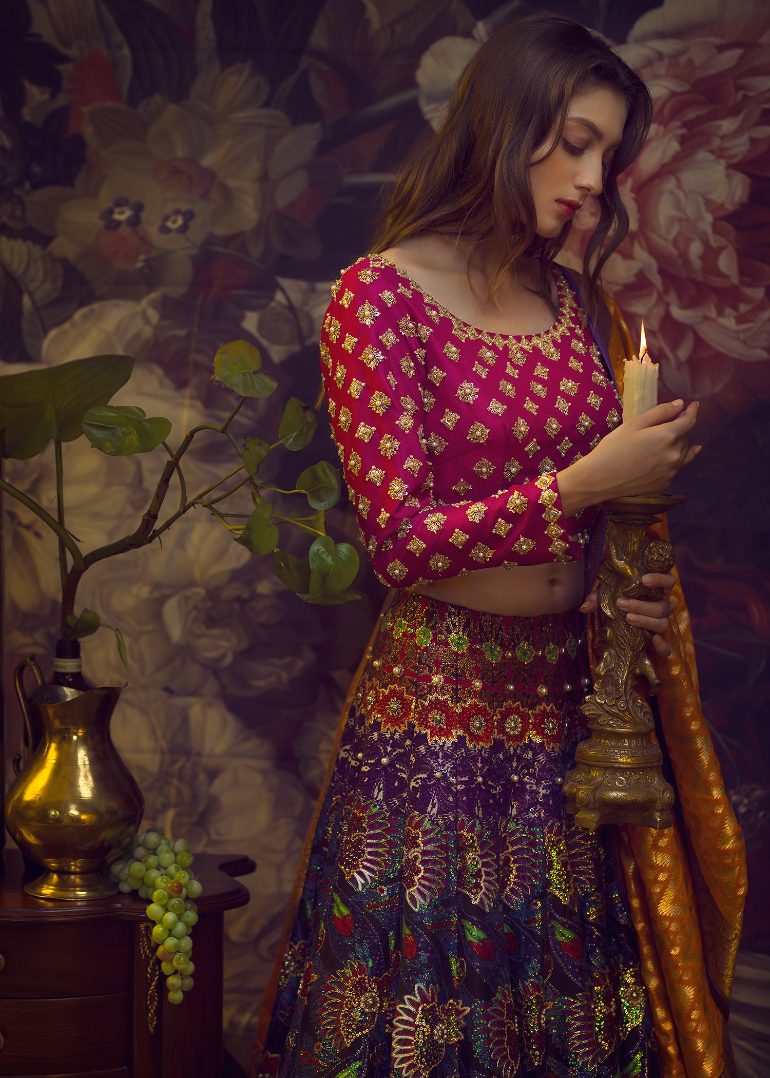 Pakistani Red Embroidered Raw Silk Lehenga Choli (3-Piece) - Image 5