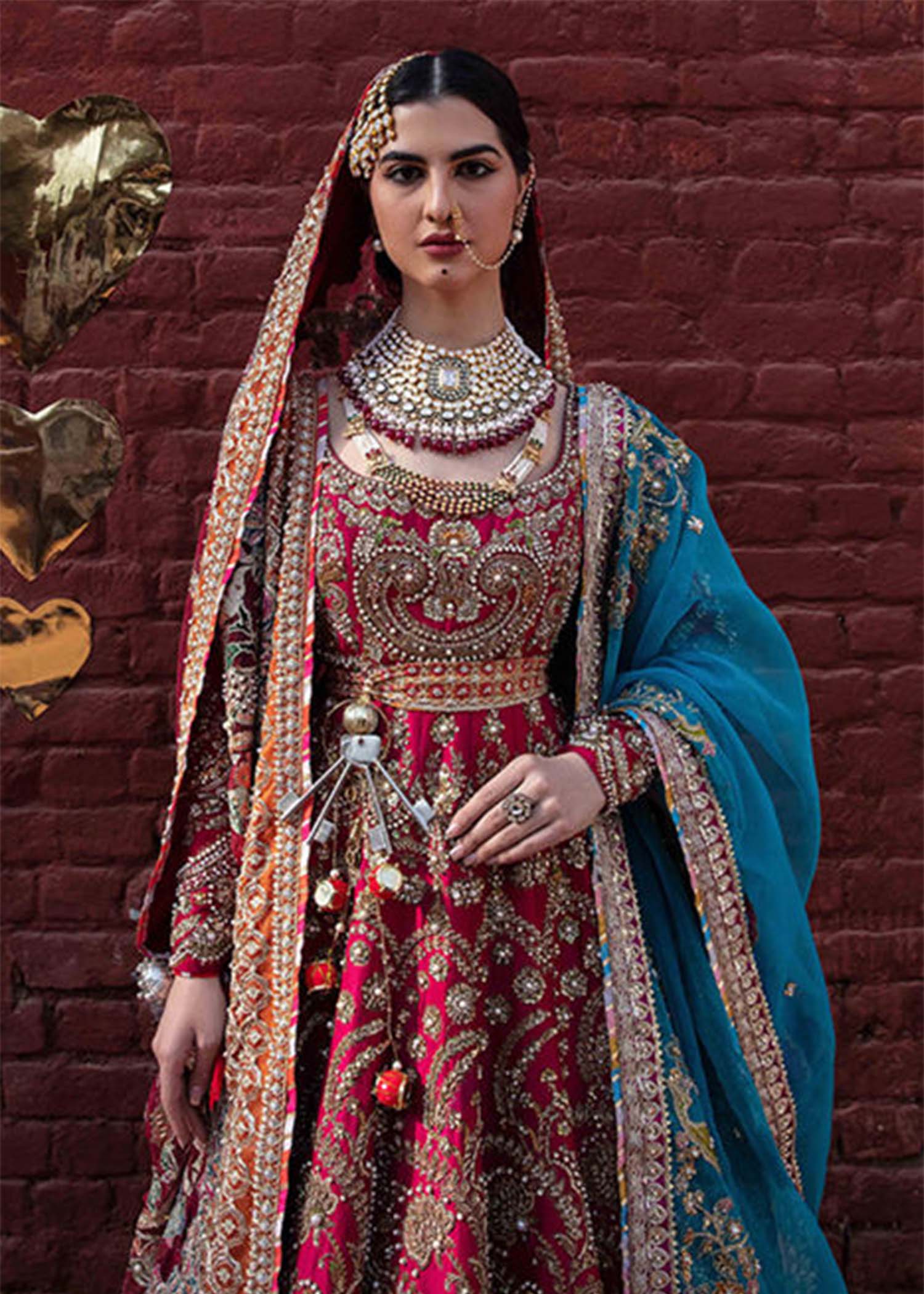 Pakistani Red Zardozi Raw Silk Lehenga Choli (3-Piece) - Image 2