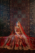 Red Zardozi Embroidered Raw Silk Bridal Lehenga Choli (3-Piece) - Image 2