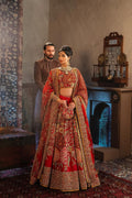 Red Zardozi Embroidered Raw Silk Bridal Lehenga Choli (3-Piece) - Image 3