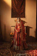 Red Zardozi Embroidered Raw Silk Bridal Lehenga Choli (3-Piece) - Image 4