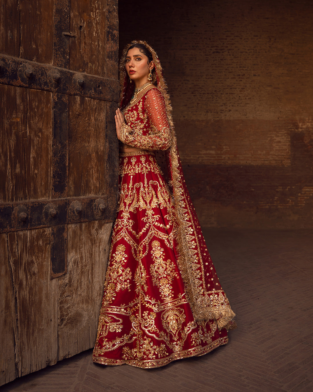Red Hand-Embellished Raw Silk Bridal Lehenga (3-Piece) - Image 2