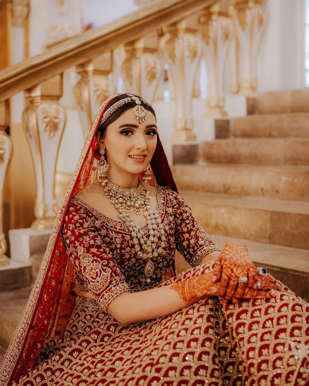 Pakistani Deep Red Zardozi Raw Silk Bridal Lehnga Choli (3-Piece) - Image 3