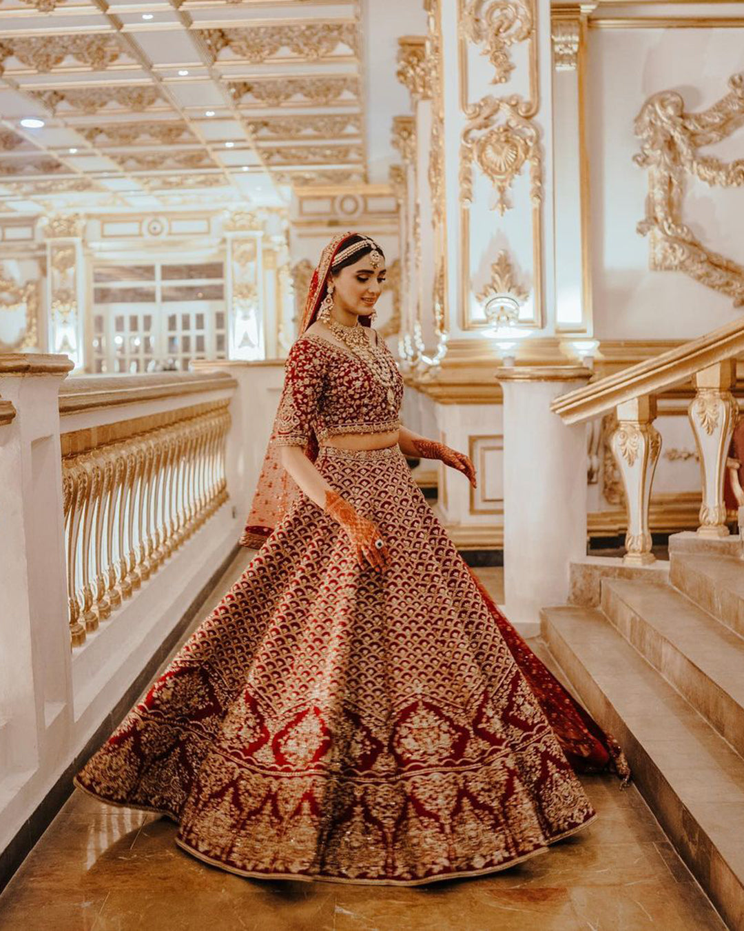 Pakistani Deep Red Zardozi Raw Silk Bridal Lehnga Choli (3-Piece) - Image 4