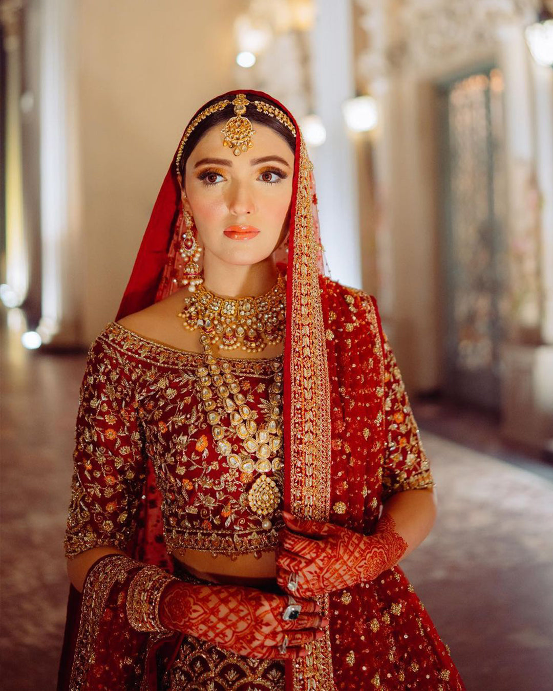 Pakistani Deep Red Zardozi Raw Silk Bridal Lehnga Choli (3-Piece) - Image 5