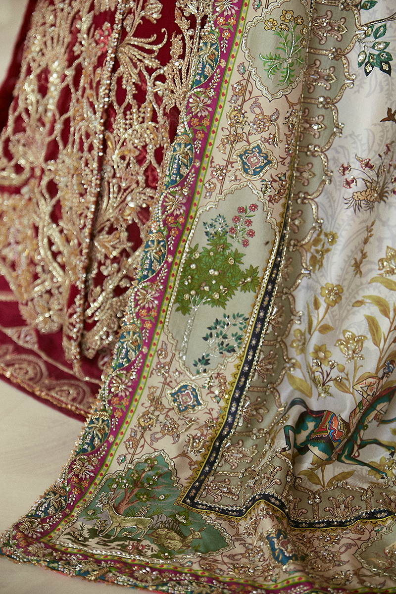 Pakistani Scarlet Red Zardozi Net Jacket Lehenga (3-Piece) - Image 8