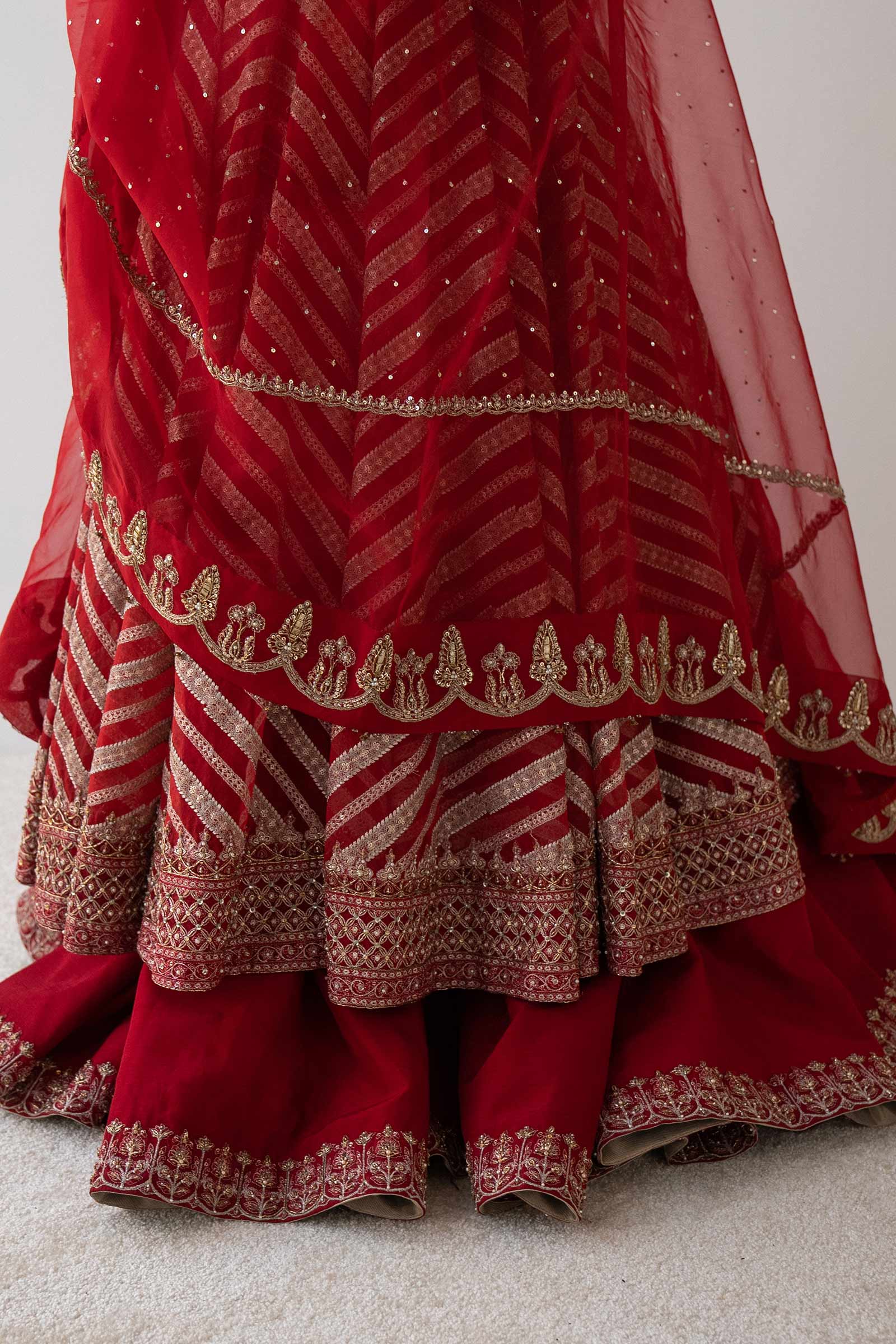 Pakistani Red Embroidered Organza Peshwas Dress (3-Piece) - Image 6