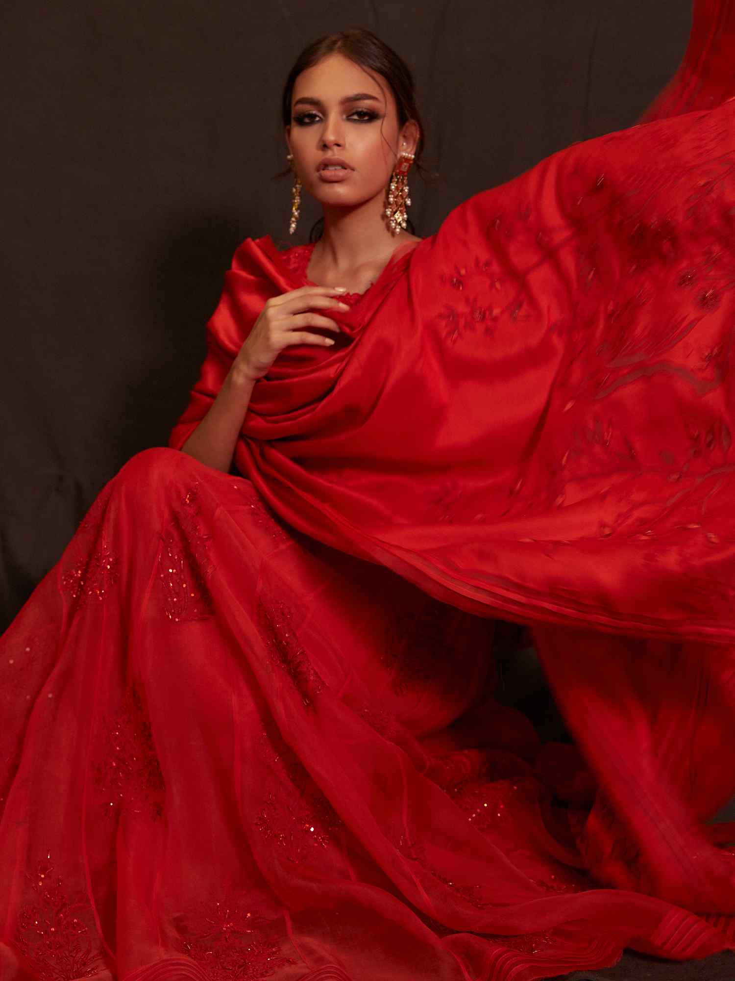 Red Zardozi Resham Raw Silk Lehenga (3-Piece) - Image 2