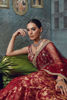 Pakistani Carmine Red Hand Embellished Raw Silk Lehenga (3-Piece) - Image 2