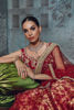 Pakistani Carmine Red Hand Embellished Raw Silk Lehenga (3-Piece) - Image 3