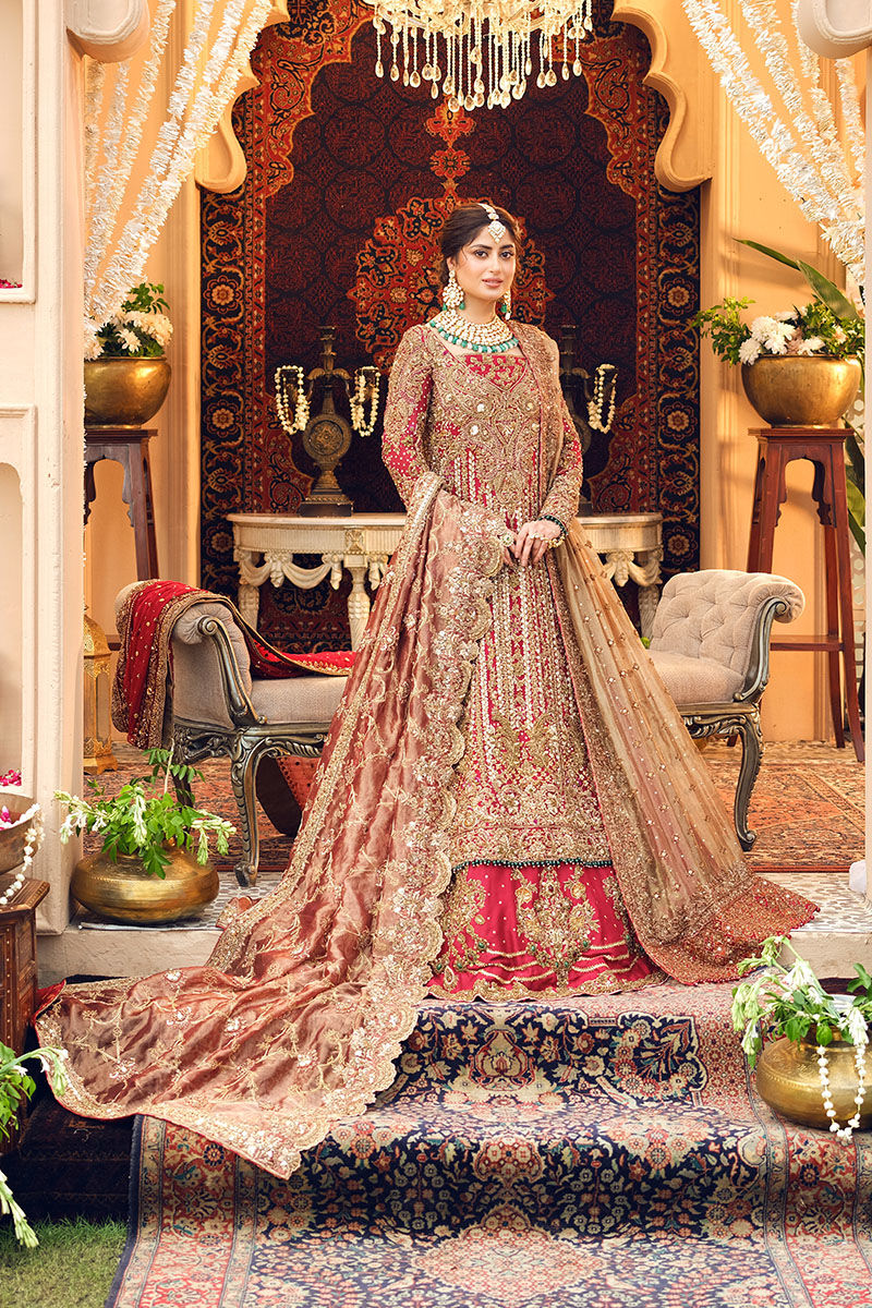 Red Zardozi Embroidered Chiffon & Raw Silk Lehenga (3-Piece) - Image 1