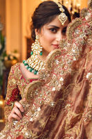 Red Zardozi Embroidered Chiffon & Raw Silk Lehenga (3-Piece) - Image 5