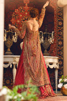Red Zardozi Embroidered Chiffon & Raw Silk Lehenga (3-Piece) - Image 8