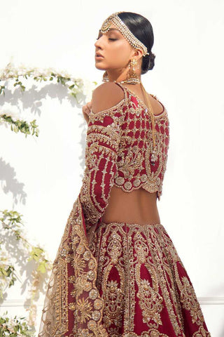 Pakistani Red Gold Zardozi Raw Silk Bridal Lehenga (3-Piece) - Image 3