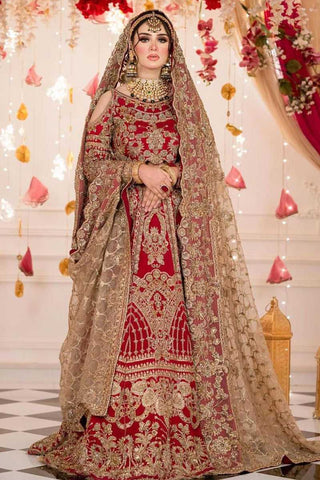 Deep Red Zardozi Raw Silk Bridal Lehenga (3-Piece) - Image 3