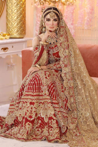 Deep Red Zardozi Raw Silk Bridal Lehenga (3-Piece) - Image 4