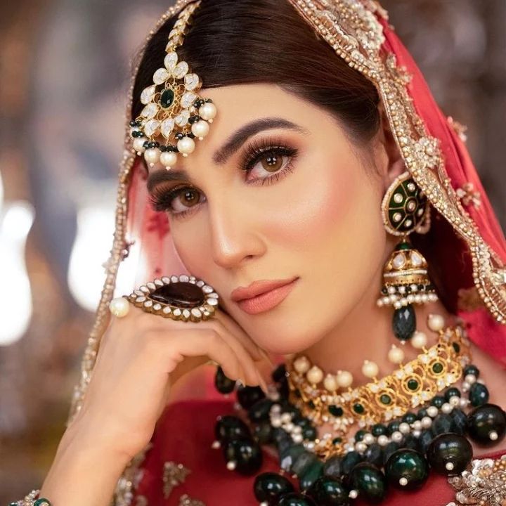 Pakistani Deep Red Embroidered Raw Silk Bridal Lehenga (3-Piece) - Image 4