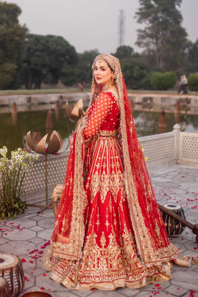 Red Embroidered Raw Silk Lehenga (3-Piece) - Image 3