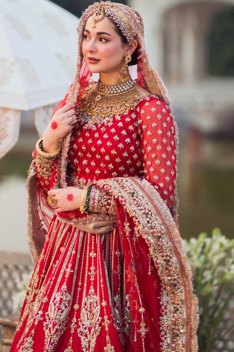 Red Embroidered Raw Silk Lehenga (3-Piece) - Image 5