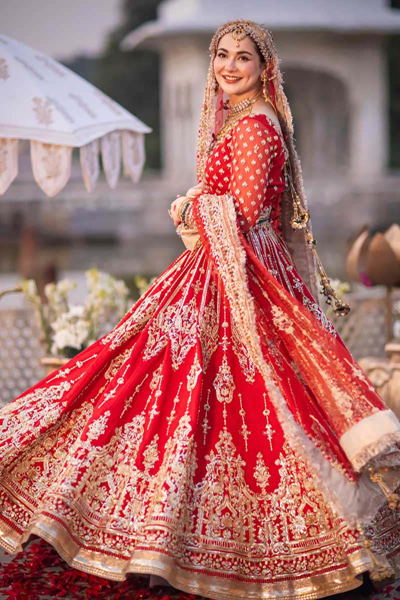 Red Embroidered Raw Silk Lehenga (3-Piece) - Image 7