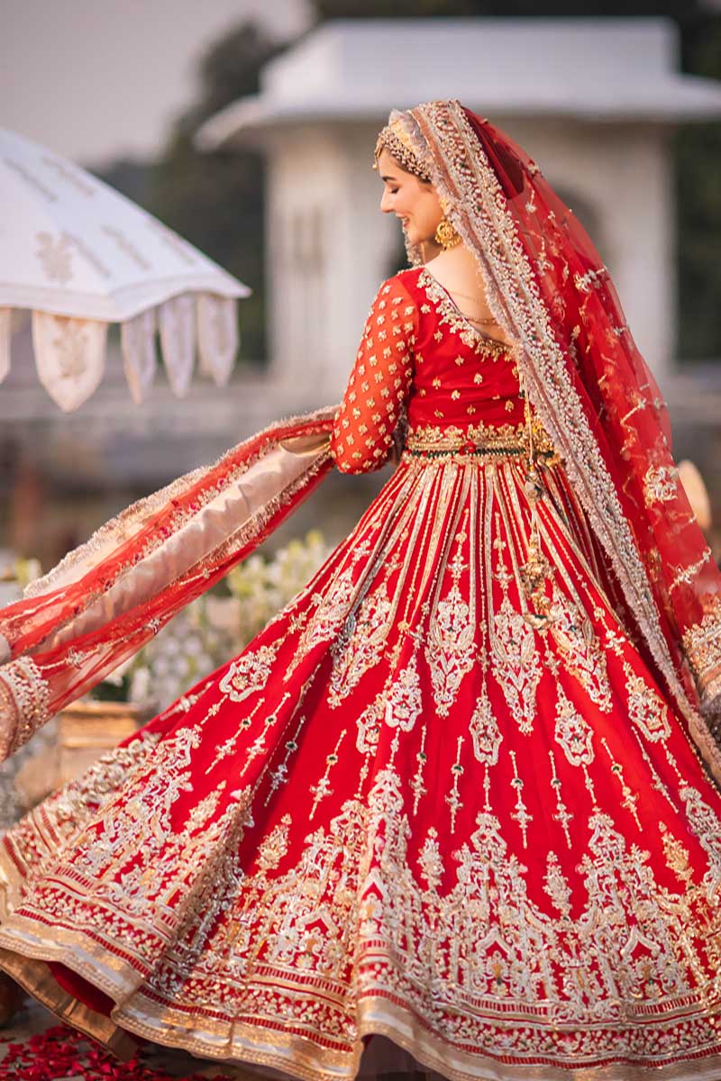 Red Embroidered Raw Silk Lehenga (3-Piece) - Image 8