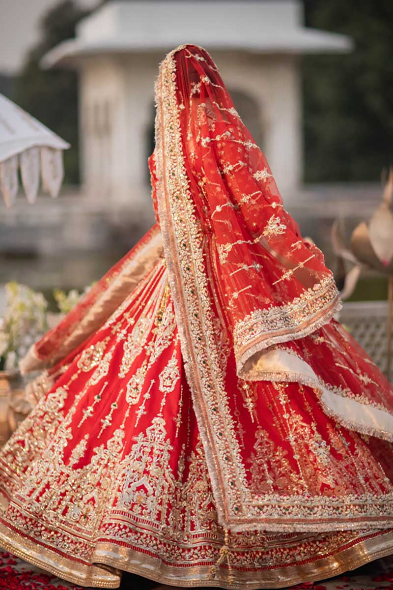 Red Embroidered Raw Silk Lehenga (3-Piece) - Image 9