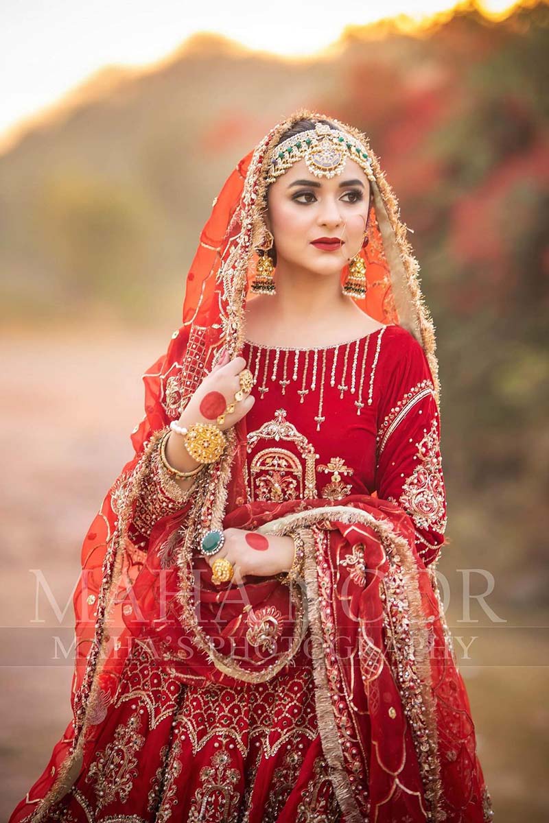 Deep Red Zardozi Raw Silk & Velvet Bridal Lehenga (3-Piece) - Image 1