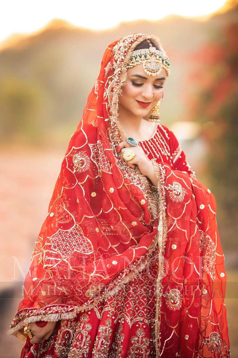 Deep Red Zardozi Raw Silk & Velvet Bridal Lehenga (3-Piece) - Image 4