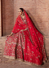 Red Embroidered Raw Silk Bridal Lehenga (3-Piece) - Image 10