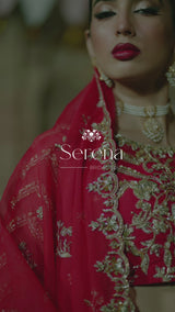 Red Embroidered Raw Silk Bridal Lehenga (3-Piece) - Image 13
