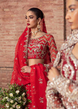 Red Embroidered Raw Silk Bridal Lehenga (3-Piece) - Image 3