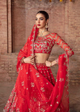 Red Embroidered Raw Silk Bridal Lehenga (3-Piece) - Image 4