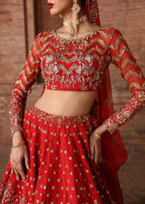 Red Embroidered Raw Silk Bridal Lehenga (3-Piece) - Image 5