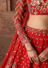 Red Embroidered Raw Silk Bridal Lehenga (3-Piece) - Image 6