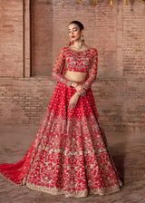 Red Embroidered Raw Silk Bridal Lehenga (3-Piece) - Image 8