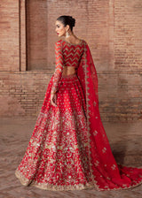 Red Embroidered Raw Silk Bridal Lehenga (3-Piece) - Image 9