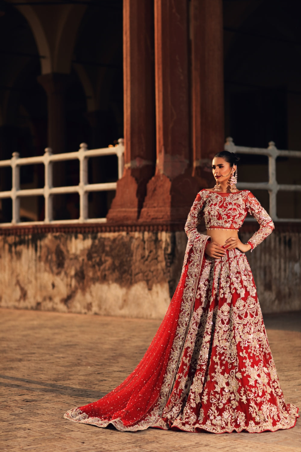 Poppy Red Embellished Raw Silk Bridal Lehenga (3-Piece) - Image 2