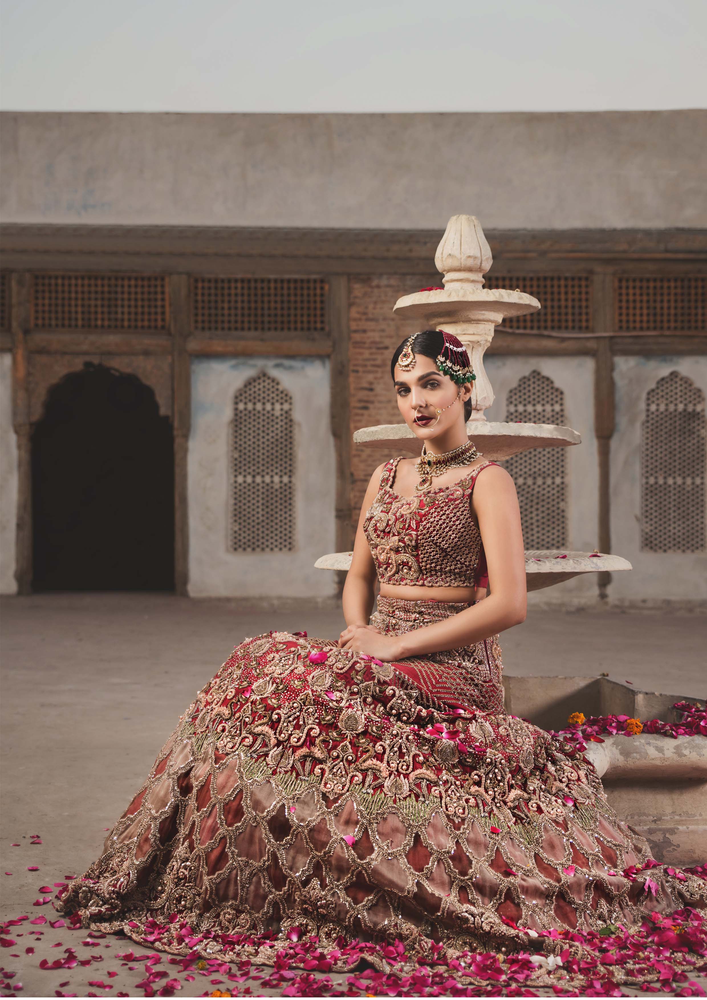 Pakistani Scarlet Zardozi Raw Silk Lehenga (2-Piece) - Image 1