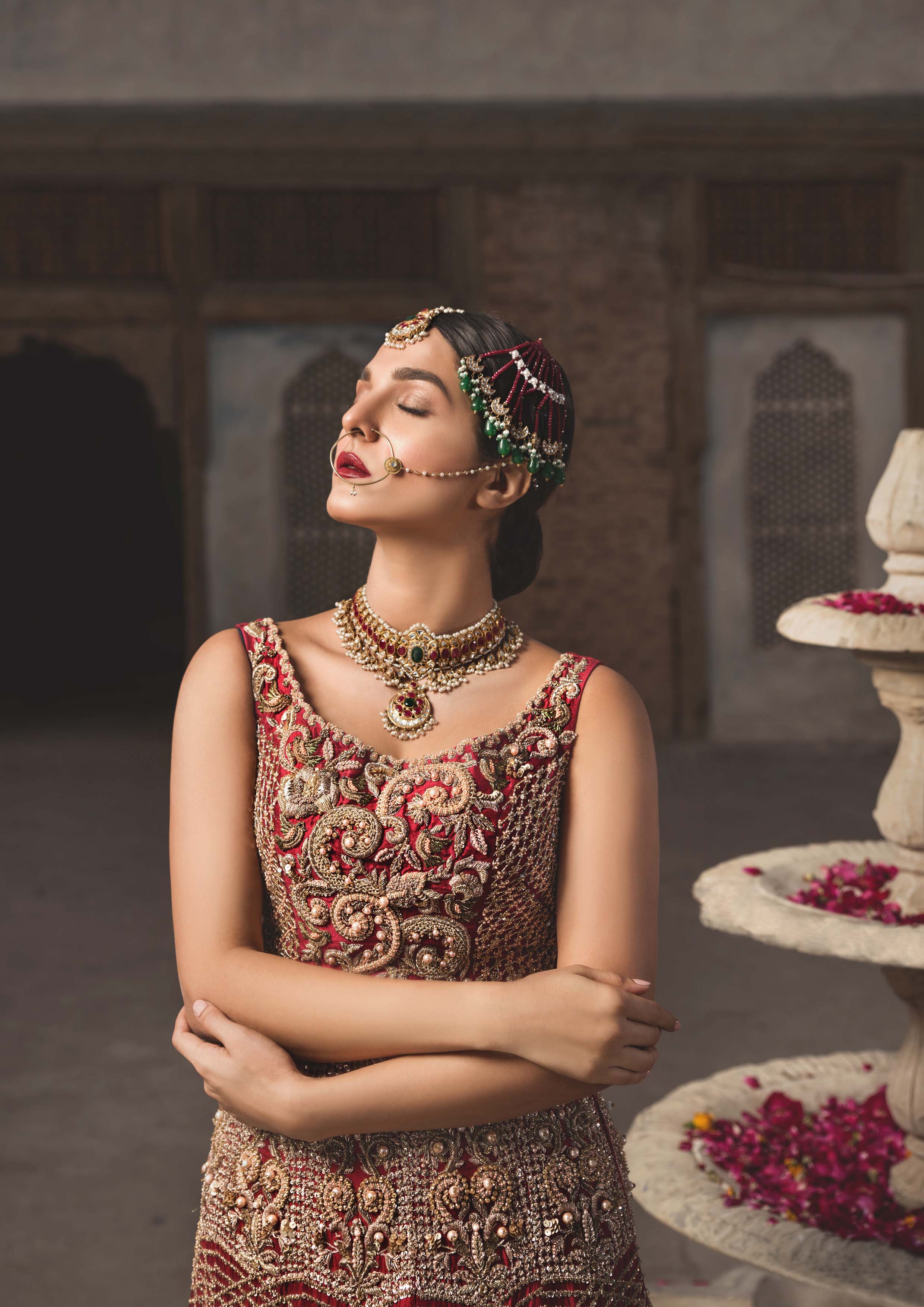 Pakistani Scarlet Zardozi Raw Silk Lehenga (2-Piece) - Image 2