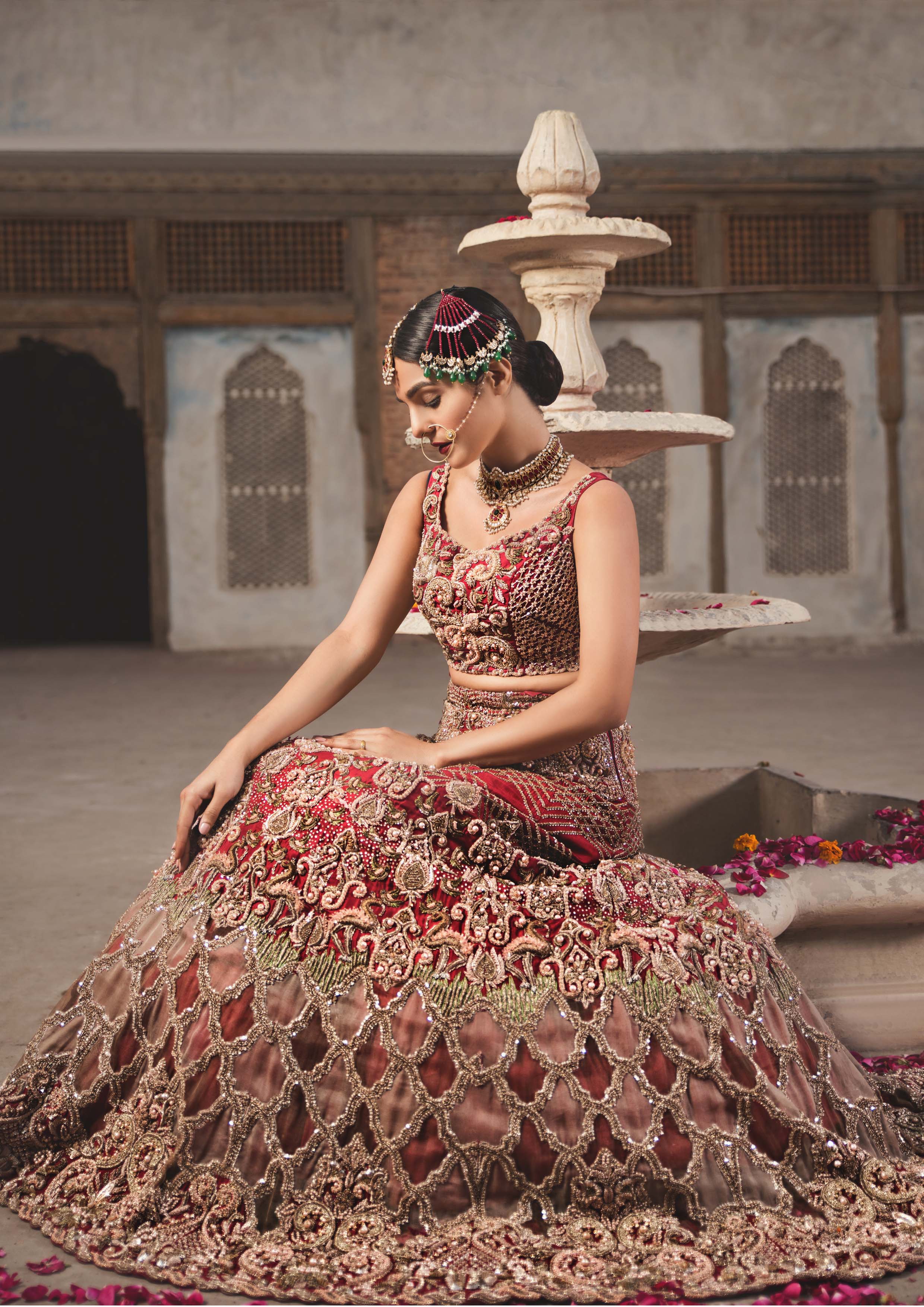 Scarlet Zardozi Raw Silk Lehenga (2-Piece) - Image 3