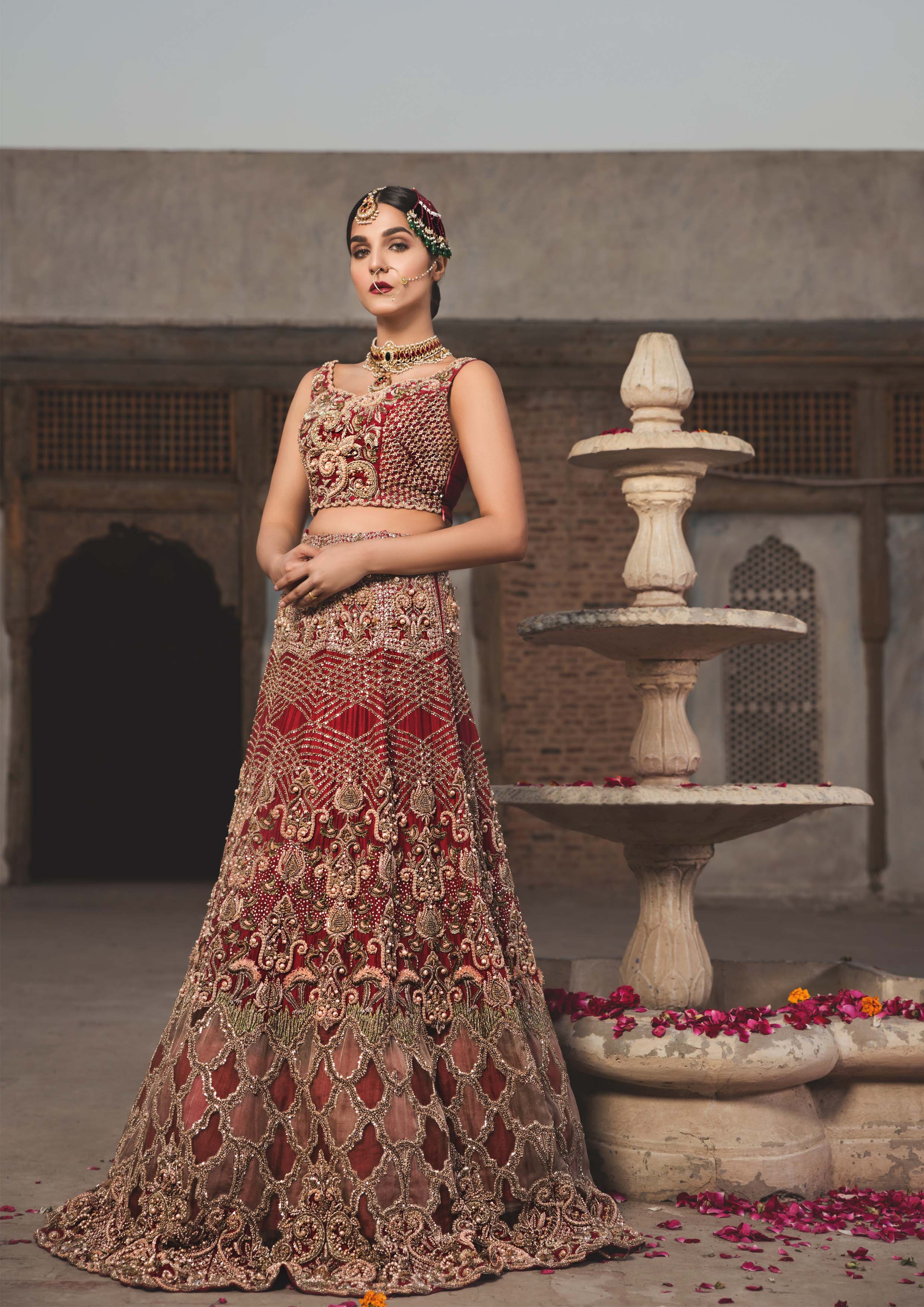 Scarlet Zardozi Raw Silk Lehenga (2-Piece) - Image 4