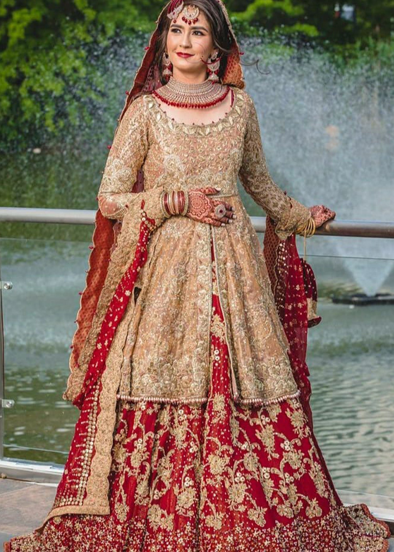 Pakistani Deep Red Zardozi Raw Silk Bridal Lehenga (3-Piece) - Image 1