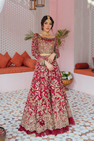 Red Zardozi Raw Silk Lehenga Choli (3-Piece) - Image 3