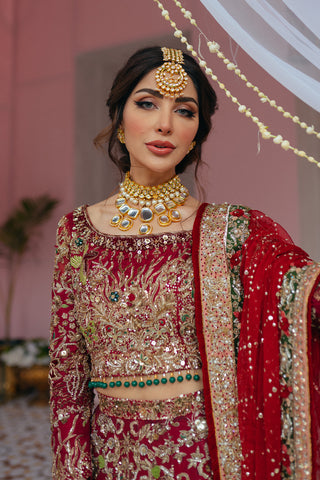 Red Zardozi Raw Silk Lehenga Choli (3-Piece) - Image 4