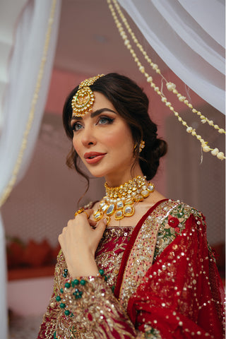 Red Zardozi Raw Silk Lehenga Choli (3-Piece) - Image 5