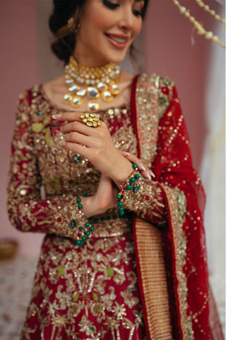 Red Zardozi Raw Silk Lehenga Choli (3-Piece) - Image 6