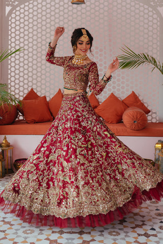 Red Zardozi Raw Silk Lehenga Choli (3-Piece) - Image 7