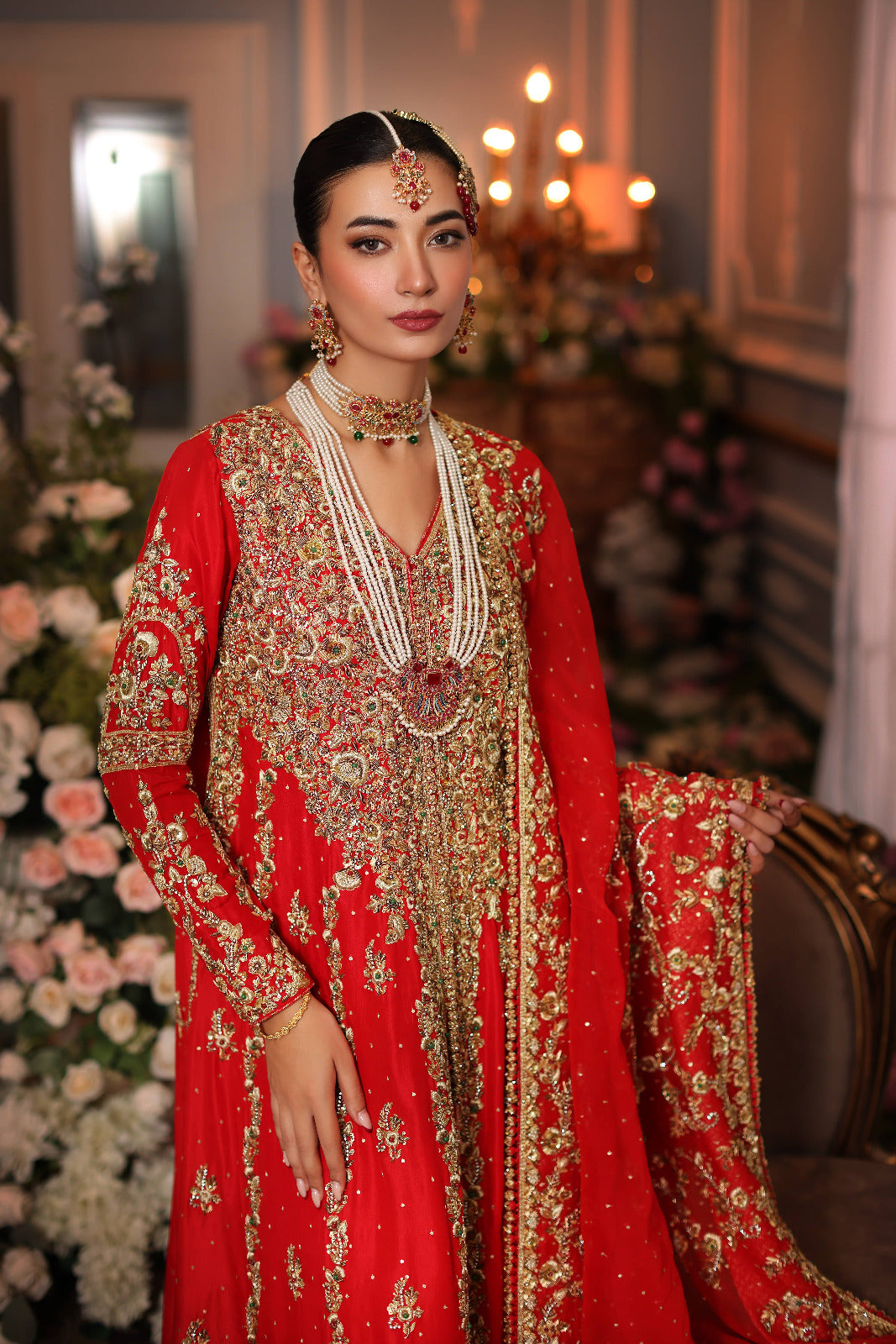 Pakistani Royal Red Zardozi Pure Raw Silk Bridal Lehenga (3-Piece) - Image 2