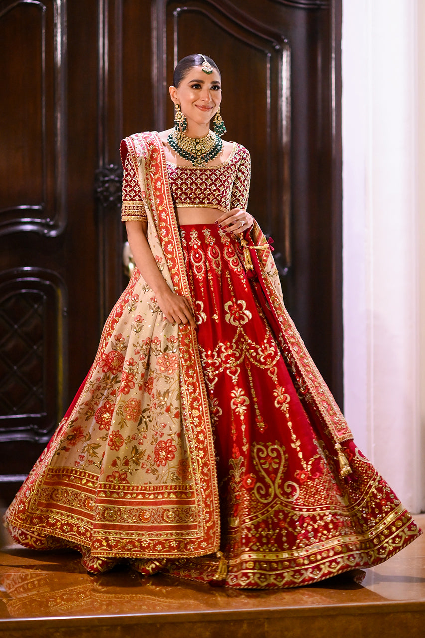 Scarlet Zardozi Raw Silk Lehenga Choli (3-Piece) - Image 1