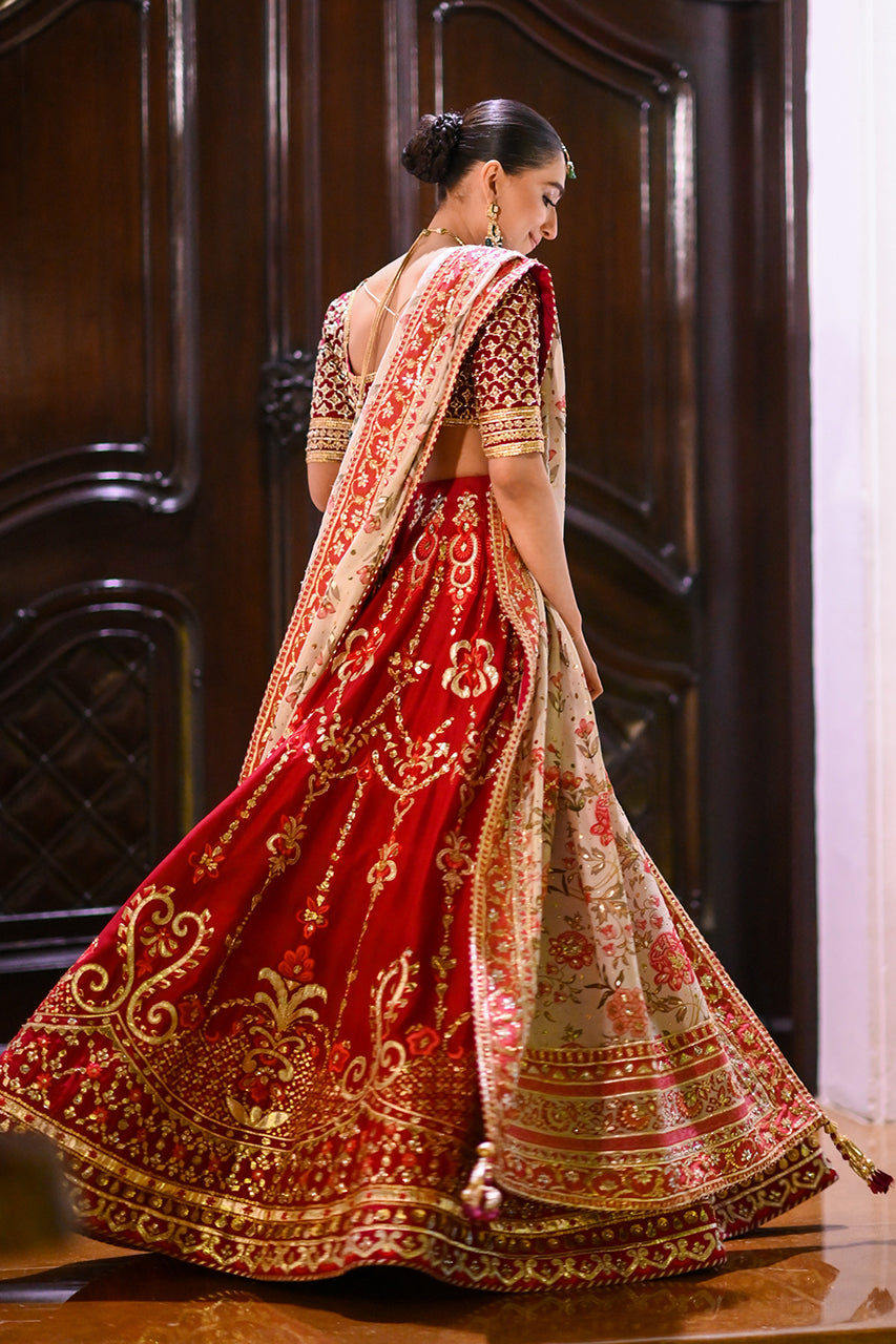 Scarlet Zardozi Raw Silk Lehenga Choli (3-Piece) - Image 14